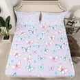 thumbnail image 2 of Feelyou Purple Butterfly Animal Twin Sheet Sets for Child, Kawaii Cartoon Flower Twin Fitted Sheet, Dreamy Princess Style Flat Sheet, Lightweight Room Decor, 3-Piece, 2 of 7
