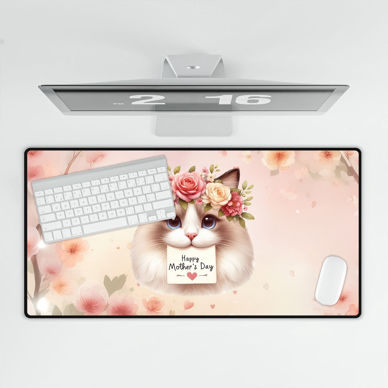 Happy Mother's Day Ragdoll with Flower Crown and Greeting Card Desk Mat Full Keyboard Mouse Pad Cat Lover Kitten Owner Gifts Idea Large Mousepad - 13004