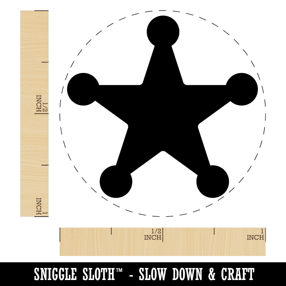 Cowboy Sheriff Badge Star Self-Inking Rubber Stamp Ink Stamper - Blue Ink - Medium 1 Inch