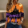 thumbnail image 6 of Womens 3/4 Sleeve Crew Neck Halloween T Shirts Shirts Thanksgiving Autumn Graphic Tee Tops Light Purple S, 6 of 7
