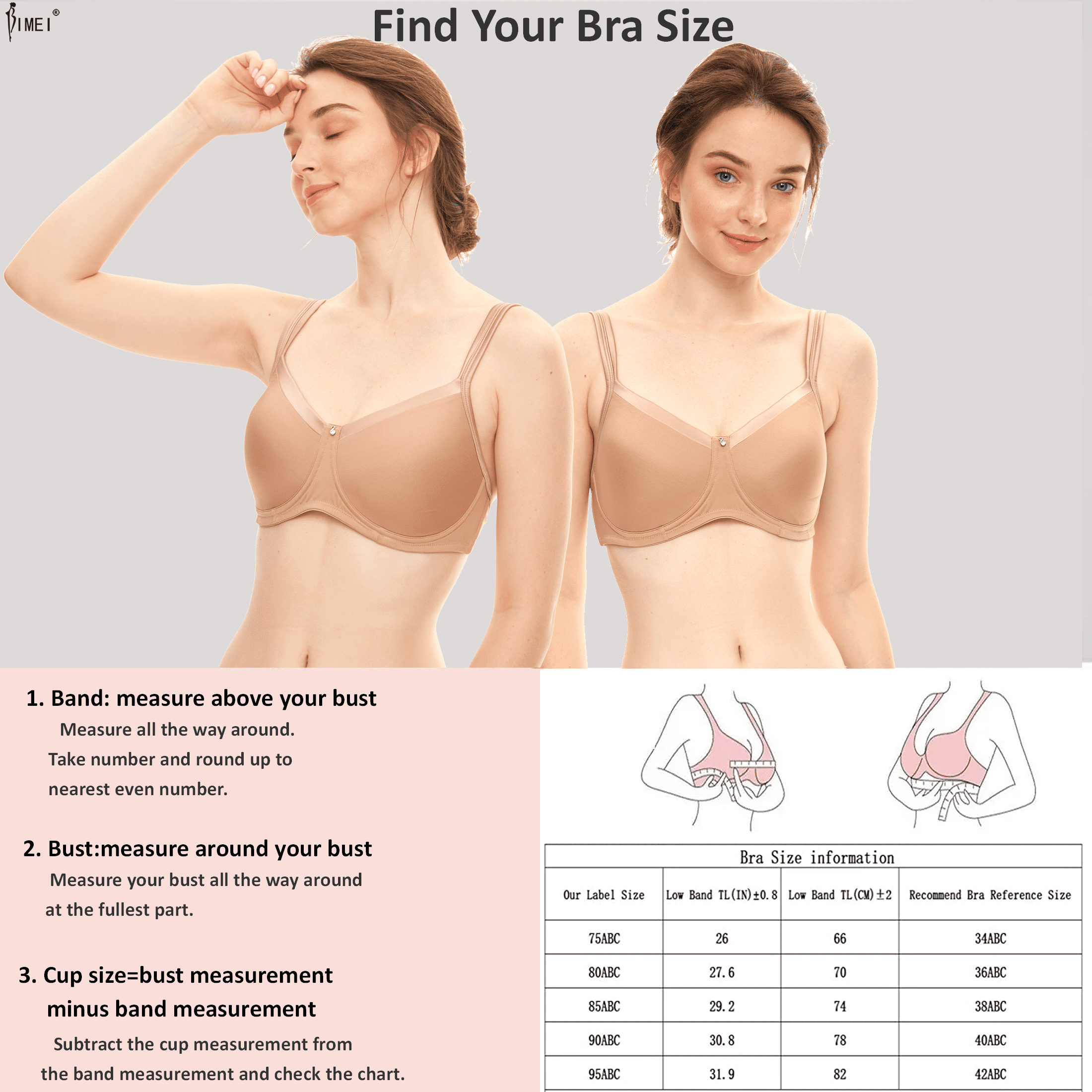 BIMEI Mastectomy Bra with Pockets for Breast Prosthesis Women's Full  Coverage Wirefree Everyday Bra plus size 8102,Pink,48A
