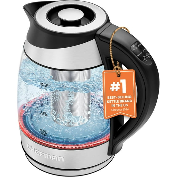 Visualz Electric Kettle with Temperature Control, 5 Presets LED Indicator Lights, Removable Tea Infuser, Glass Tea Kettle & Hot Water Boiler, 360Swivel Base, BPA Free, Stainless Steel, 1.8 Liters