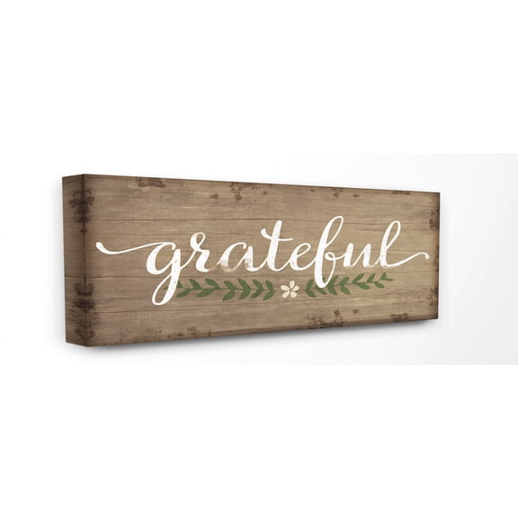 Stupell Industries Grateful Wood Textured Family Word Design Canvas Wall Art by Jennifer Pugh