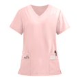 thumbnail image 2 of Scrubs For Women Tops, Scrubs V Neck Short Sleeve Plus Size Overalls With Double Layer Pockets Work Tops Nursing Scrubs Bottoms 4Th Of July Shirts Tops Red Shirt Tank Tops (4XL, Pink) ZMTing, 2 of 4