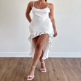thumbnail image 3 of Robe Formelle Sans Manches pour Femmes Couleur Unie Robe de Soirée Haute Basse, 3 of 8