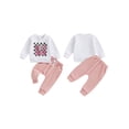 thumbnail image 2 of Baby Toddler Boy Girl Fall Outfits, 0 6 12 18 24 Months 2T 3T Checkerboard Letter Print Long Sleeve Sweatshirt Elastic Waist Pants 2 Piece Clothing Set, 2 of 9