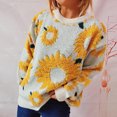 thumbnail image 5 of TFEOQRY Pullover Sweater for Women Sunflower Printed Jacquard Knitwear Long Sleeved Round Neck Sweater Top Yellow, 5 of 9