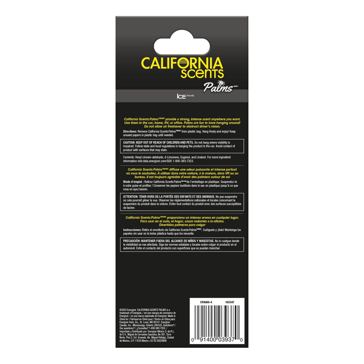 California Scents Palms Ice Paper Car Air Freshener, Palms Ice Paper Car Air