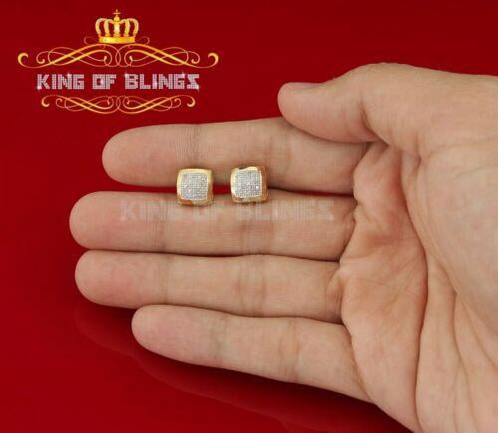 King of Bling's 0.15ct Diamond 925 Sterling Silver Yellow Stud Women's/ Men's Square Earrings