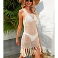 thumbnail image 2 of SWSMCLT Women's Beach Bikini Cover Up Dress Light Sheer Knit Spring Break Cover Up Sexy Crochet Fringed Apricot Medium, 2 of 4
