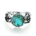 thumbnail image 3 of JQUEEN Round Turquoise Ring Vine Design 925 Sterling Silver Boho Ring Statement Ring for Women, 3 of 5
