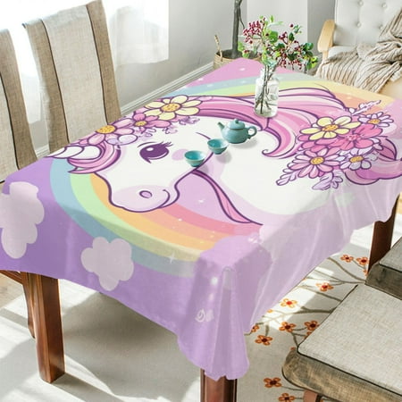 

WOBOGO Rainbow Pony Square Tablecloth 60×60in Polyester Fabric Tablecloth Washable Dust Resistant Wrinkle Resistant