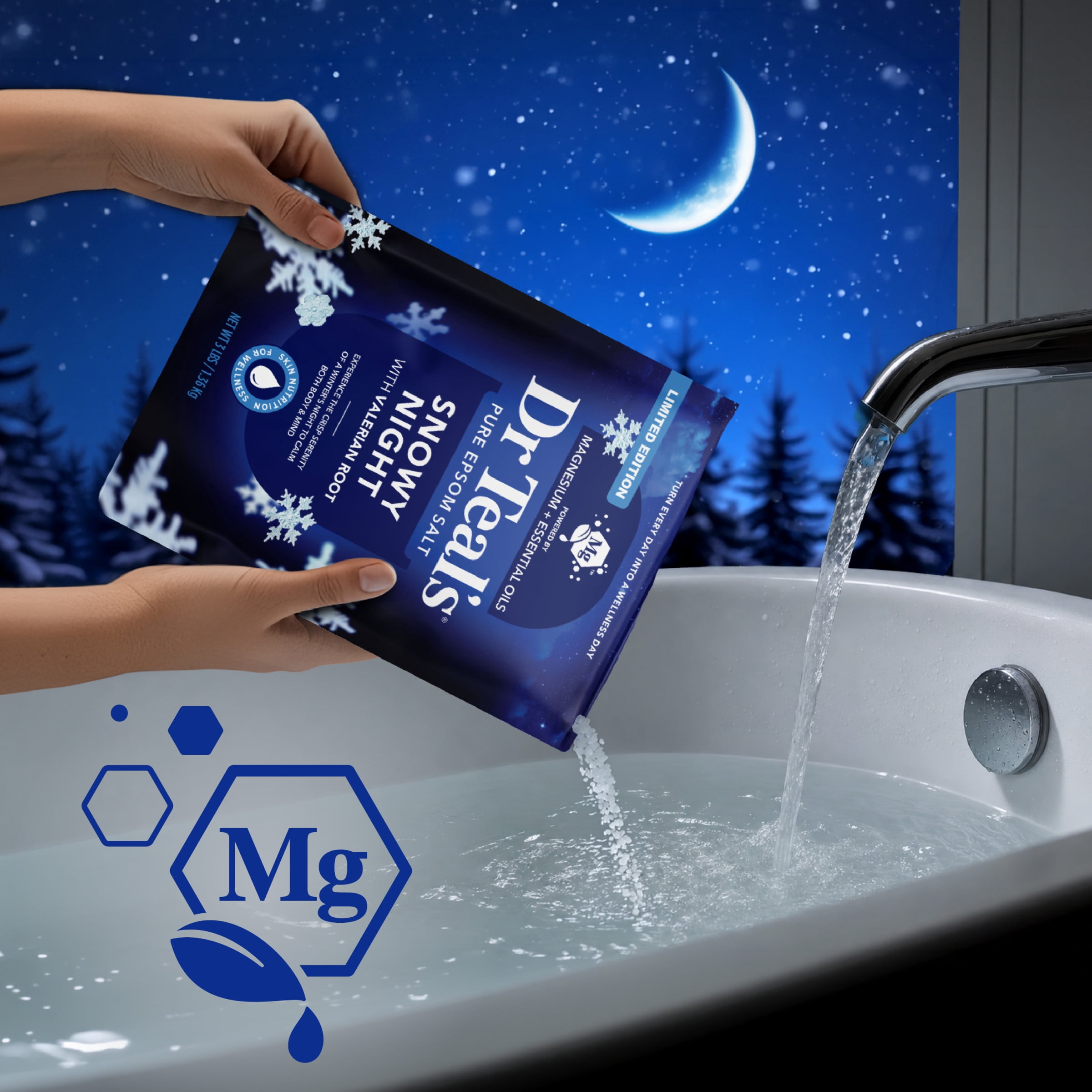 (4 pack) Dr Teal's Epsom Salt Magnesium Soak, Snowy Night, 3 lbs