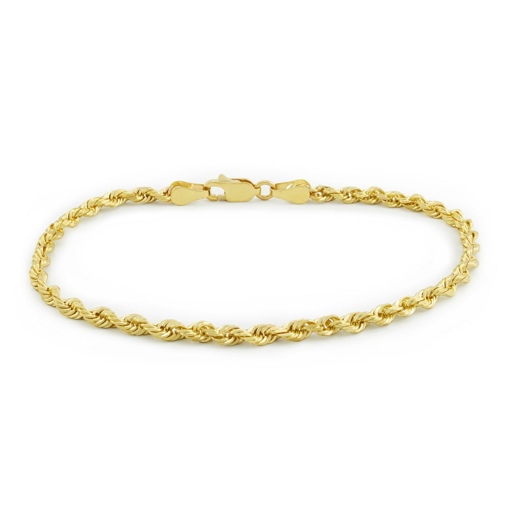 Nuragold - 10k Yellow Gold Womens 2.5mm Hollow Rope Chain Bracelet or