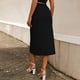 thumbnail image 5 of Falda midi elegante de color liso y cintura alta para mujer: corte recto, sin elástico, poliéster, adecuada para la oficina o para llevar de forma informal, 5 of 8