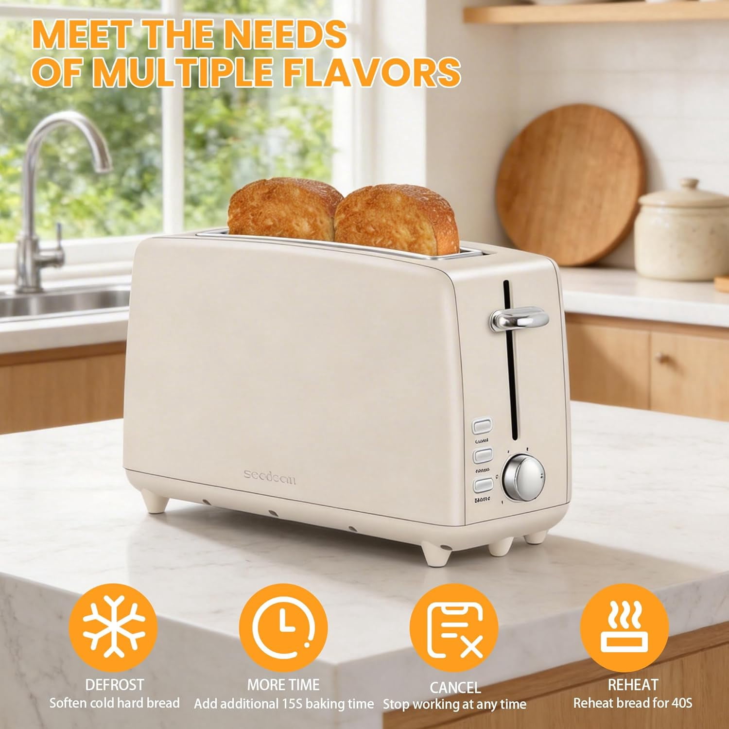 2 Toasters, Stainless Steel Slim Toasters, with Defrosting And Reheating Functions, 5 Bread Types And 6 Tone Settings, 2 Wide Slots Of 1.5-inch Toasters