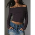 thumbnail image 2 of Cenuakty Women's Spring Autumn Knit Tops Solid Color Long Sleeve Off Shoulder Slim Knitwear, 2 of 6
