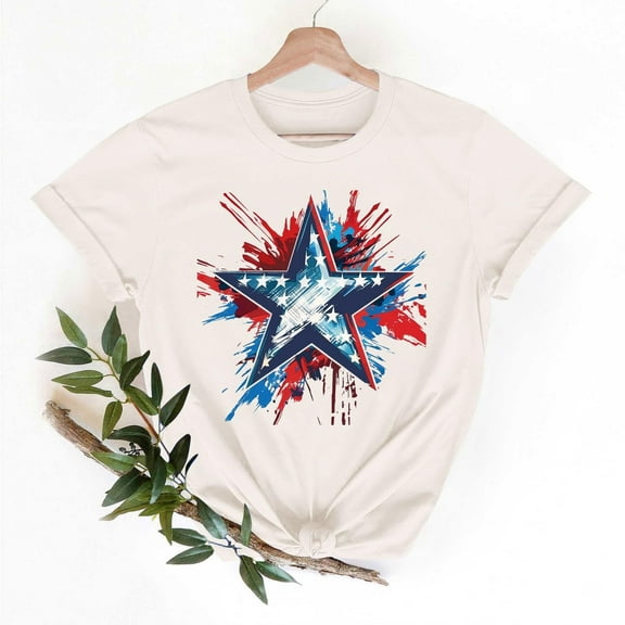 Vetsdori Short Sleeve T Shirts for Women Red White and Blue USA Years Anniversary Pullover Patriotic Independence Day Summer Graphic,Fourth of July Crew Neck Womens Shirts Fashion