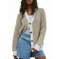 thumbnail image 3 of Women'S Casual Open Front Long Sleeve Chunky Knit Striped Cardigan Sweaters Outerwear Coats Apricot M, 3 of 8
