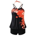 thumbnail image 4 of Niuer Women Strappy Tankini Set Floral Print Swimsuits with Shorts 2 Piece Halter Neck Swimwear Orange S, 4 of 7