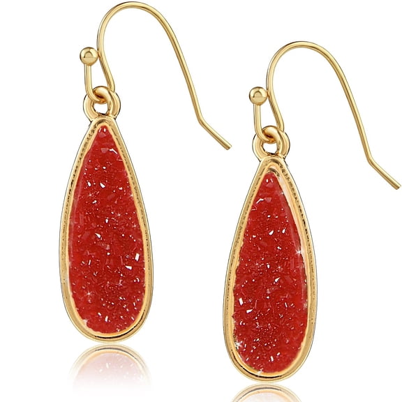 Humble Chic Red Druzy Drop Dangles - Sparkly Bohemian Teardrop Dangly Earrings for Women