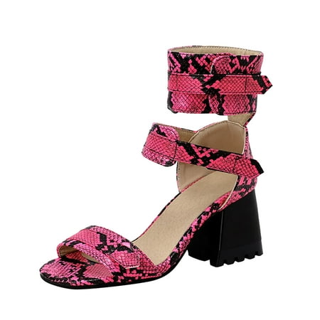 

YUHAOTIN Silver High Heels for Women Sexy Ladies Fashion Snakeskin Leather Hollow Open Toe Thick High Heel Hook Loop Roman Sandals High Heels Closed Toe Sexy Shower Sandals Women