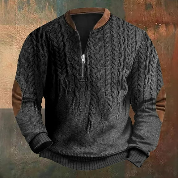 Hifoo Men's Solid Color Pullover Half Zip Sweatshirt Autumn Winter Sweatshirt Long Sleeve Breathable Dailywear