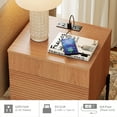 thumbnail image 6 of 2 Pcs Bedroom Set, 6 Drawer Dresser And Nightstand Set with Minimalist Reeded Design, Oak Double Dresser With Hidden Handles, 6 of 9