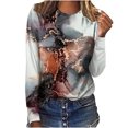 thumbnail image 1 of Pompotops Hauts Amples à Col Rond pour Femmes, T-Shirts Imprimés Décontractés à Manches Longues en Solde, 1 of 5
