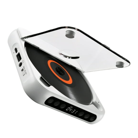 Reproductor de CD portátil Bearachild con batería recargable incorporada ABS auriculares Cables de audio/vídeo blanco