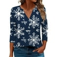 thumbnail image 2 of LEKWK Christmas Plaid Tops for Women Xmas Tree V Neck 3/4 Sleeve Tshirts Womens Santa Shirt Merry Ladies Christmas Tops and Blouses, 2 of 5