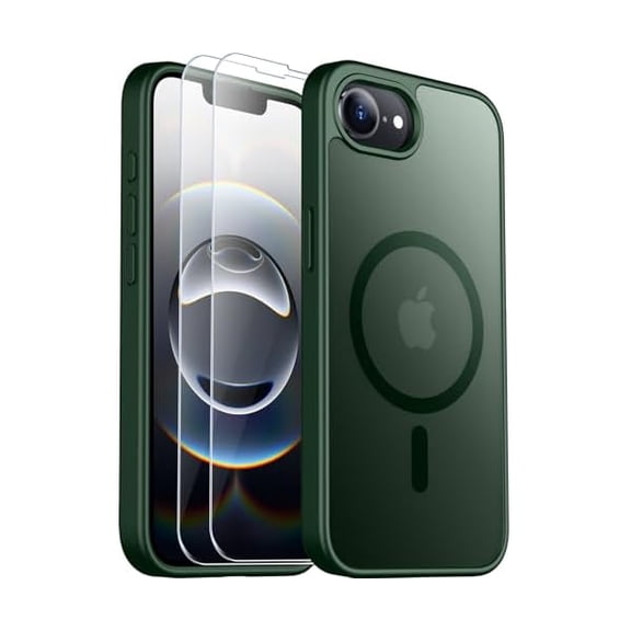Eryueer for iPhone 16e Case for iPhone 17e Case Magnetic Translucent Matte Case with 2PCS Tempered Glass Screen Protector Slim Phone Case for iPhone 16E/17E 6.1'' Green