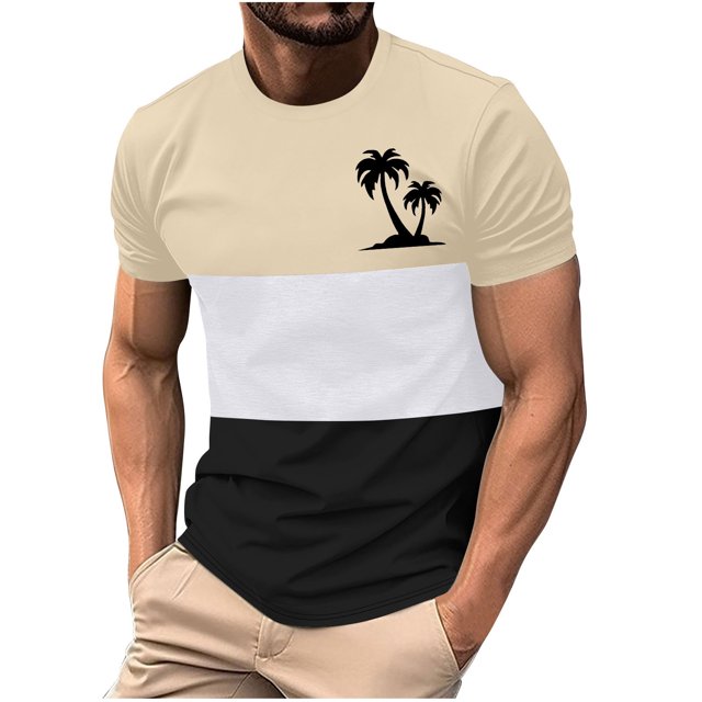 Mens Casual Pantalones Cortos Cuello Redondo Patchwork Impresión Suéter Blusa de Fitness, Camisetas para Hombre