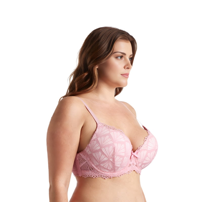 Curve Muse Women's Plus Size Push Up Add 1 Cup Underwire Perfect Shape Lace Bras-2Pk-Black,Pink-46D