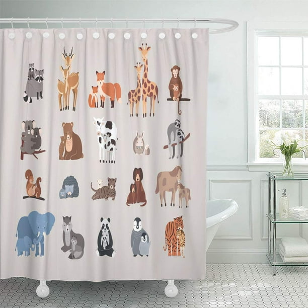 YUSDECOR Cute Babies Raccoon Deer Fox Giraffe Monkey Koala Bathroom Decor  Bath Shower Curtain 66x72 inch 