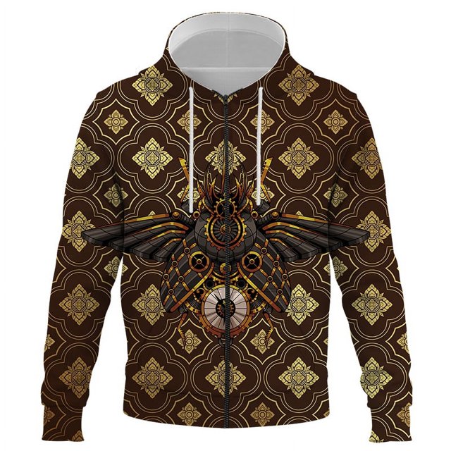 Sudadera con capucha y cremallera 3D con estampado de escarabajo de metal para hombre y mujer, ropa de abrigo de alta calidad, para otoño