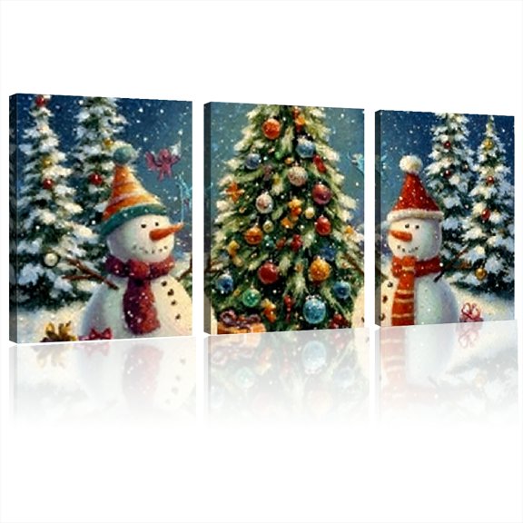 Merry Christmas Wall Art Set - Santa, Reindeer & Snowman Canvas Prints for Festive Home Decor - Perfect for Living Room, Bedroom, Office, and Dorm 12*16inch*3pcs