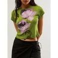 thumbnail image 3 of Suagox Women's Summer Casual Crop Tops Short Sleeve Crewneck Flower Print Short T-shirt, 3 of 8