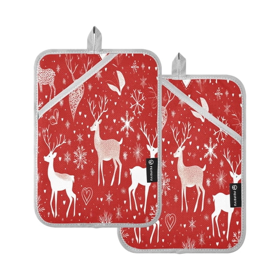 BZSMCE Pot Holder Oven Mitts Cooking baking Reindeer and Snowflakec Creative Pattern Size:7x9.8in