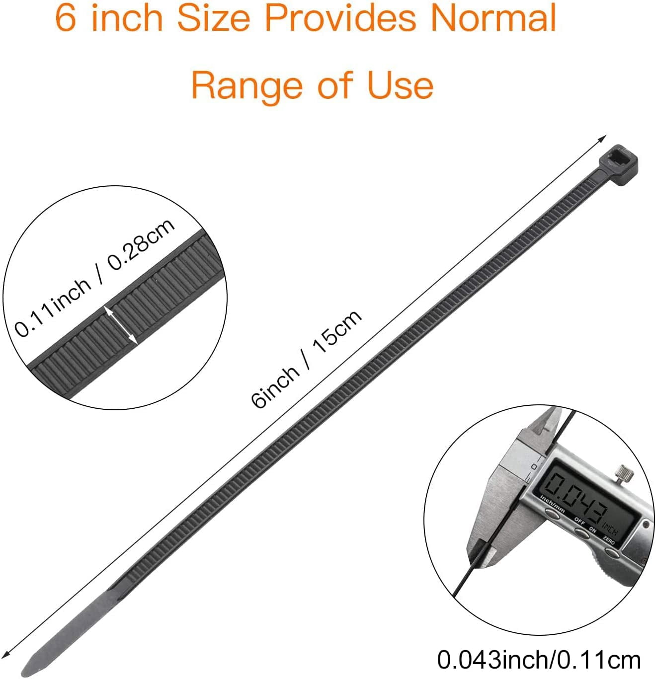 Cable Ties 6 Inch Heavy Duty Zip Ties with 40 Pounds Tensile Strength for Multi-Purpose Use, Self-Locking UV Resistant Nylon Tie Wraps, Indoor and Outdoor Tie Wire. 200 Pcs Black