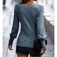 thumbnail image 4 of Jersey de mujer Top de punto acanalado linterna de manga larga cuello en U suéter de Color puro para Otoño Invierno, 4 of 6