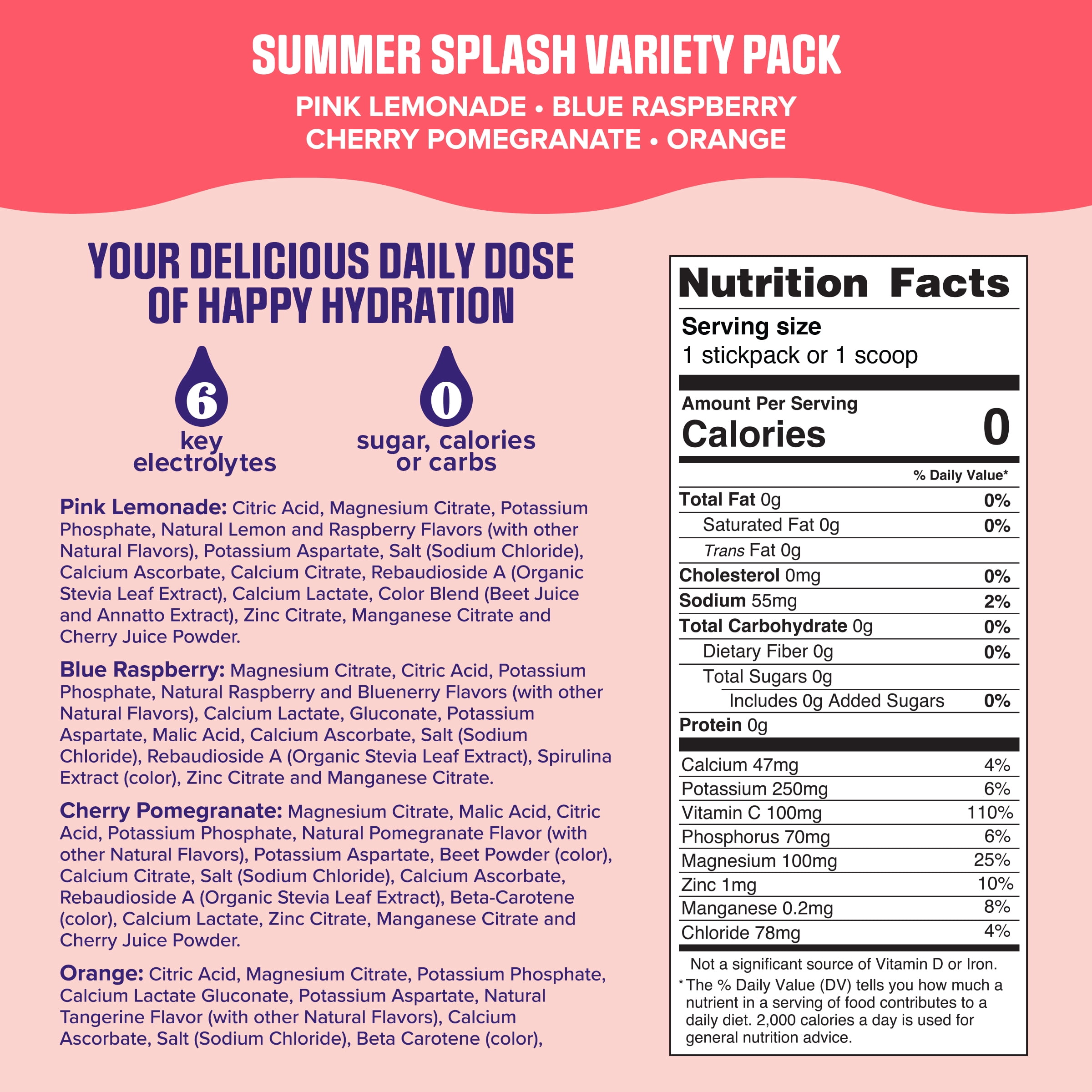 Ultima Replenisher, Electrolyte Drink Mix Packets, Sugar Free Daily Hydration Powder, Summer Splash Variety Pack, 8 Count Stickpacks