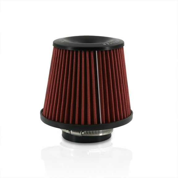 AJP Distributors JDM Sport Universal 3" Air Filter Short Ram SRI Cold Air Intake CAI Turbo Induction Steel Mesh Red Black Cone Upgrade Compatible/Replacement For Universal Car Truck