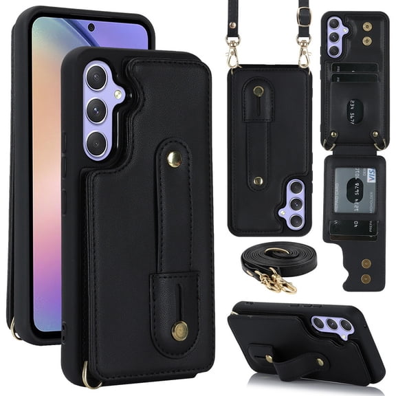 Tianyeda Crossbody Wallet Phone Case for Samsung Galaxy A17/A26, PU Leather Case Back with Card Slot Magnetic Clasp Kickstand wrist holder black