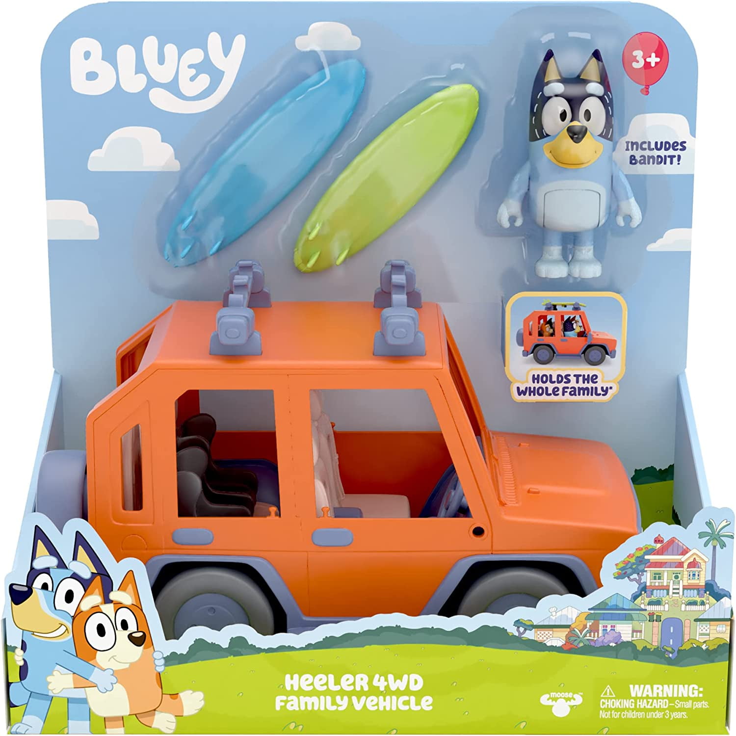Bluey 4WD Family Vehicle, Includes 1 Figure, 2 Surfboards, Fun Stickers, For Preschoolers