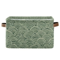 Yayeee Canvas Storage Basket with Handles for Shelves Fabric Bins Closet Organizer, Retro Green Abstract