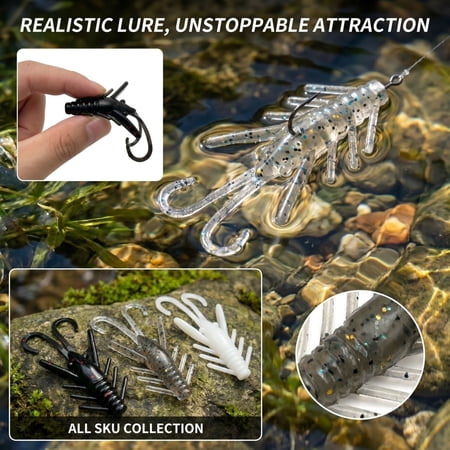 QLUEWX Floating Shrimp Drop Shot Soft Lures White Mini Wiggle Shrimp Bait Micro Rock Fishing Lure For Bass Black Pit Angler Gift
