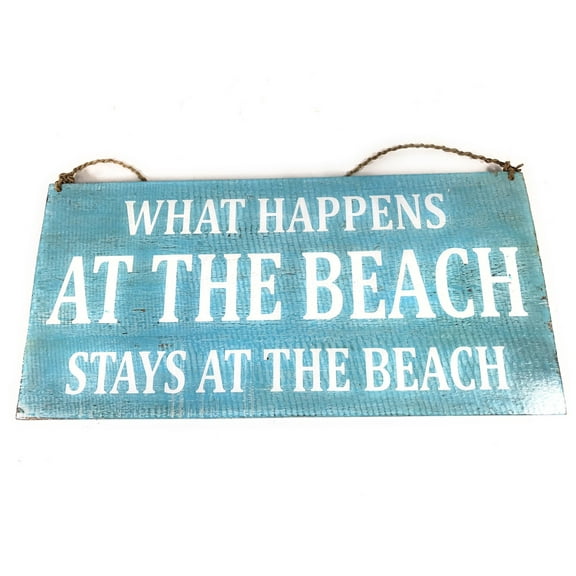 What Happens At The Beach, Stays At The Beach Sign on Wood 16" X 8" | #nik3224