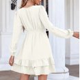thumbnail image 6 of gakvbuo Fall Dresses for Women Babydoll Dress for Women Fall Dresses Long Sleeve Slim Tunic Dreses V Neck Ruffle Knee Length A-Line Casual Draped High Waist Mini Dress, 6 of 8