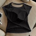 thumbnail image 3 of Open Back Tops for Women Cap Sleeve Cross Wrap Hem Cropped Slim Fit Workout Tees Built-in Bra Breathable Stretchy Fabric Athletic Shirts Gym Fitness Daily Summer Athleisure Wear Black S, 3 of 3
